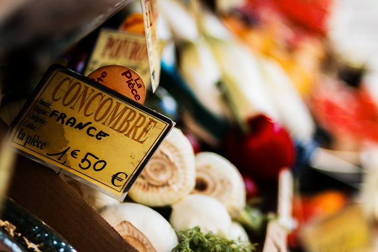 A fruit and vegetable stand in Paris, France