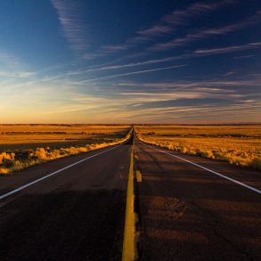 An empty desert road in Arizona