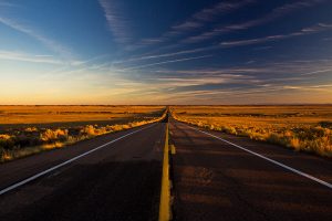 An empty desert road in Arizona