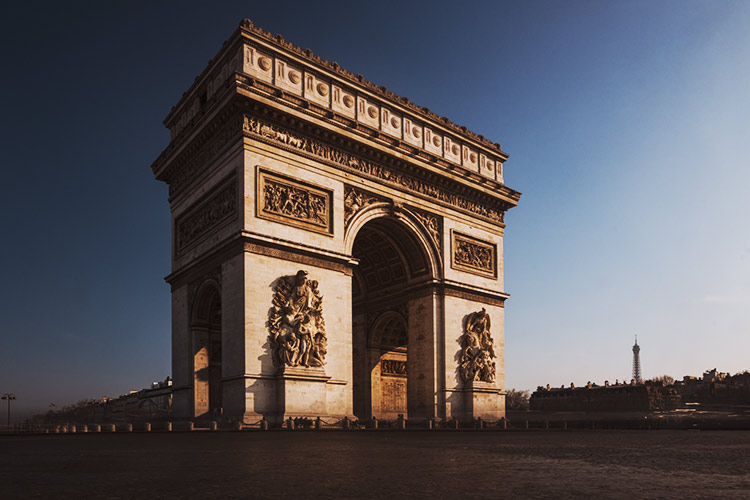 Long exposure photo of the Arc de Triomphe in Paris, France