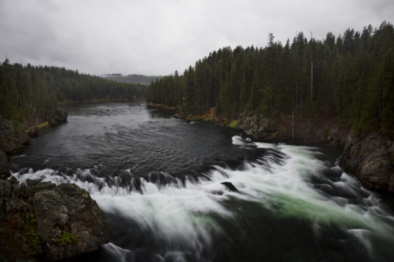 A long exposure image of a waterfall in Yellowstone National Park